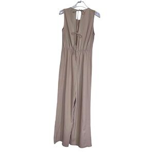 NWT Vero Moda Irish Cream Tan Linen Blend Tie Back Elastic Waist Jumpsuit Small